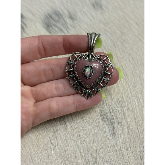 Southwest Jewelry - Carolyn Pollack Relios Sterling Silver Pink Rhodochrosite Opal Heart Pendant